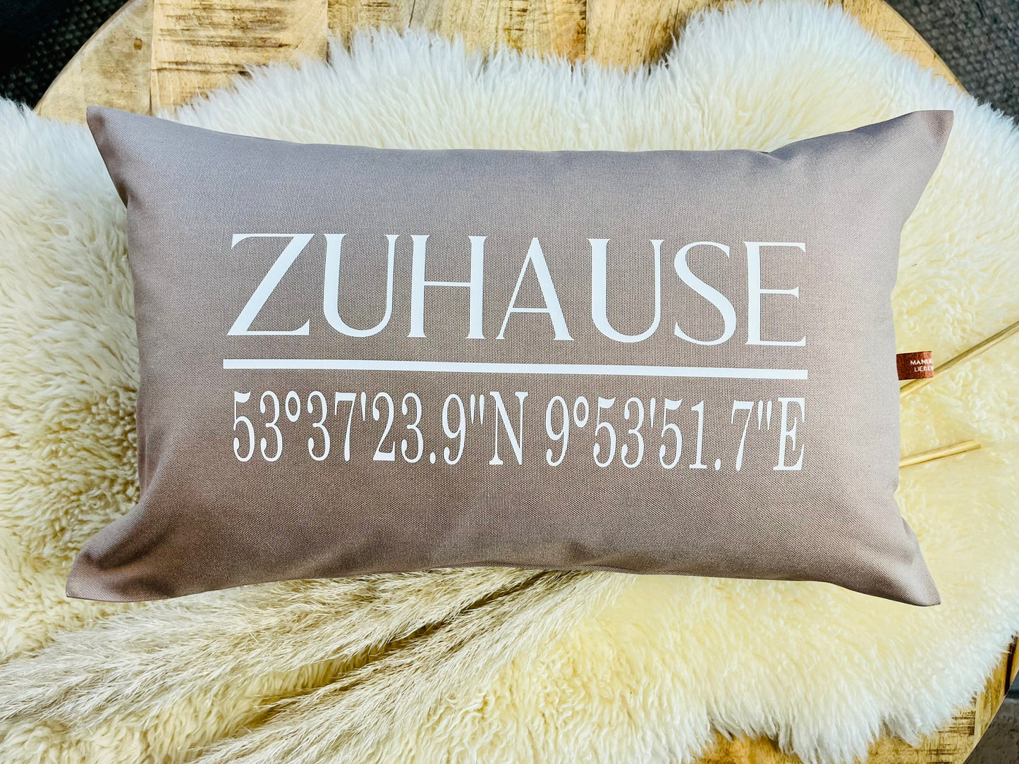 Kissen ZUHAUSE Koordinaten beige