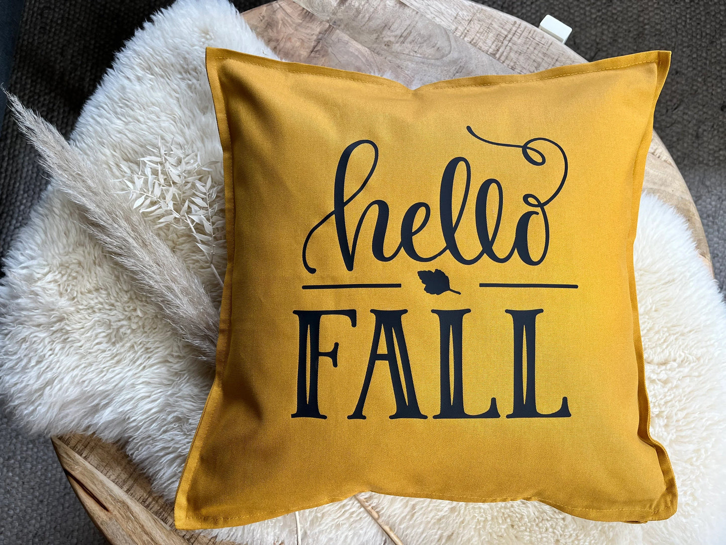 Deko Kissen hello fall senfgelb