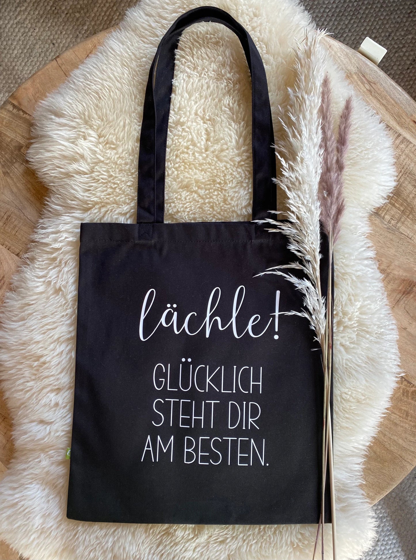 Jutebeutel Stoffbeutel Einkaufstasche lächle! schwarz