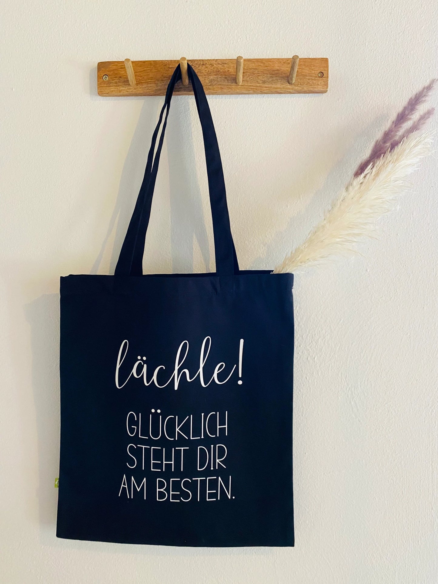Jutebeutel Stoffbeutel Einkaufstasche lächle! schwarz