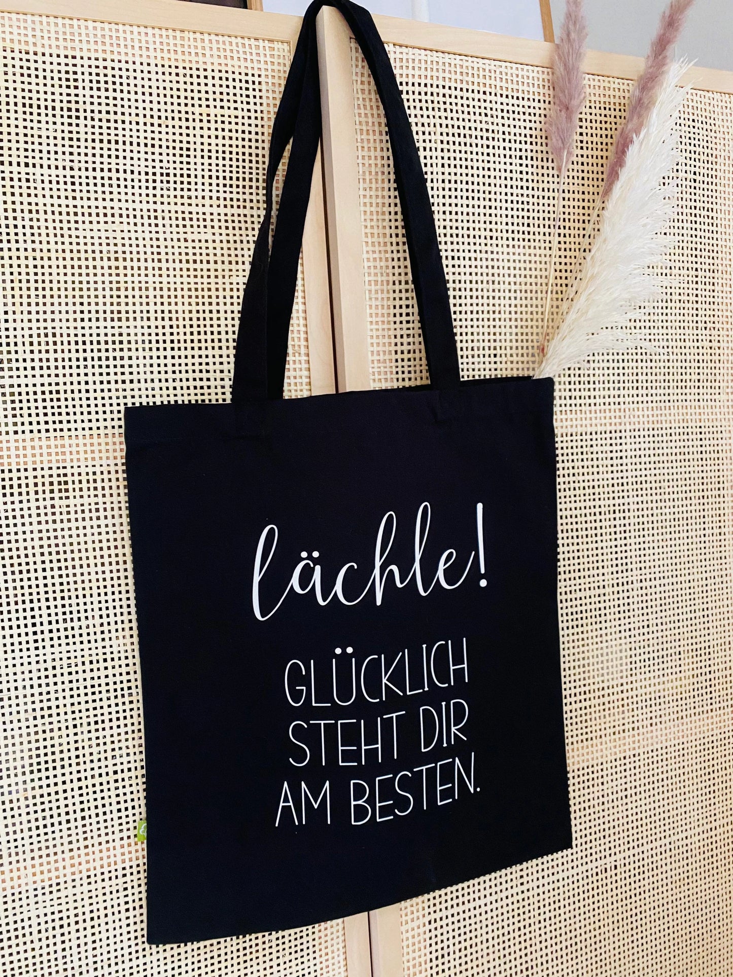 Jutebeutel Stoffbeutel Einkaufstasche lächle! schwarz