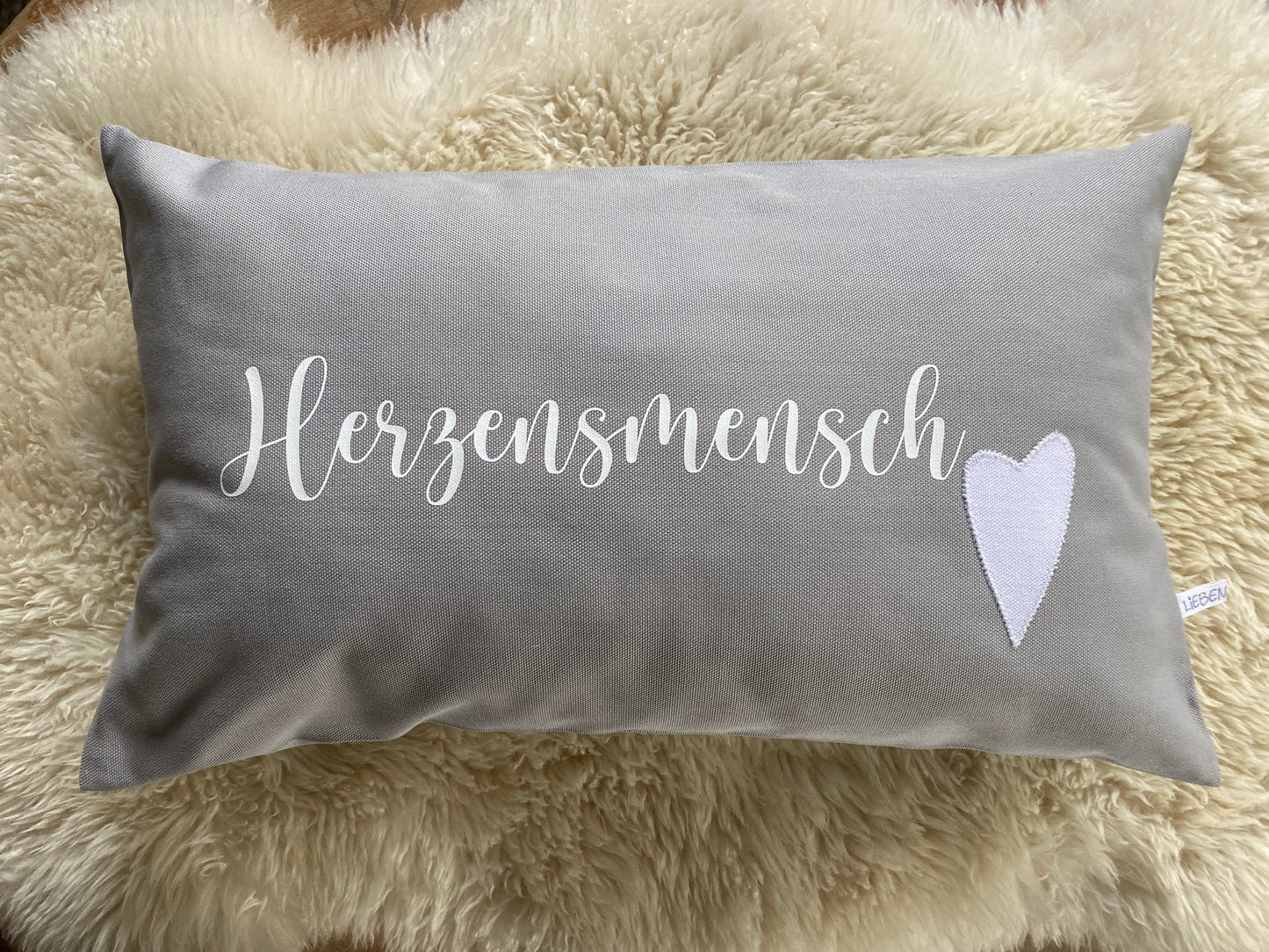 Kissen Herzensmensch hellgrau