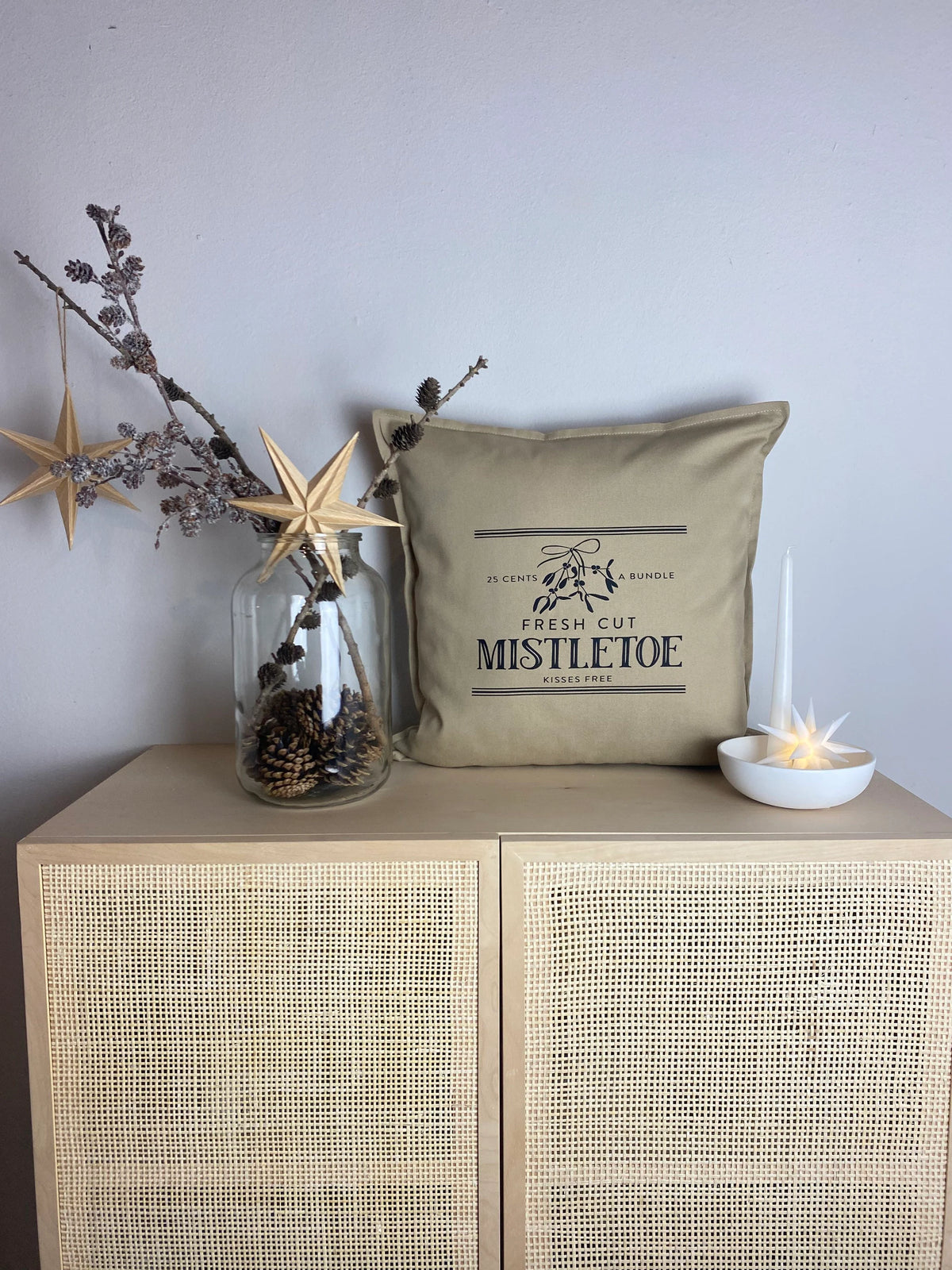 Kissen Weihnachten Mistletoe beige