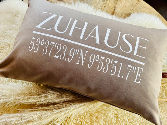 Kissen ZUHAUSE Koordinaten beige