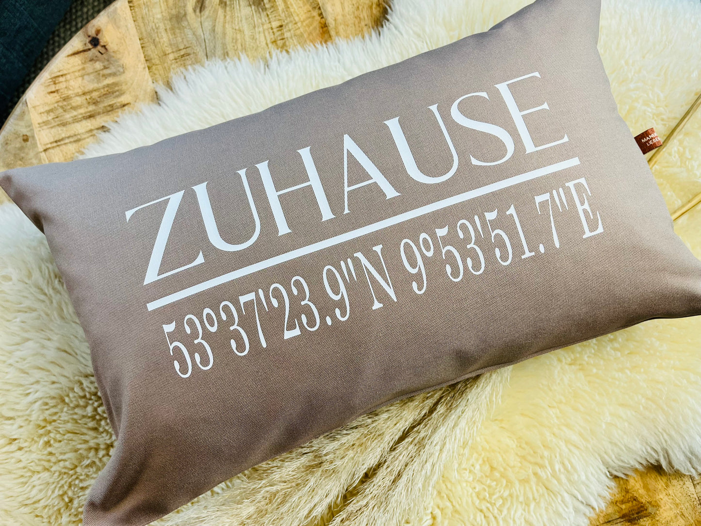 Kissen ZUHAUSE Koordinaten beige