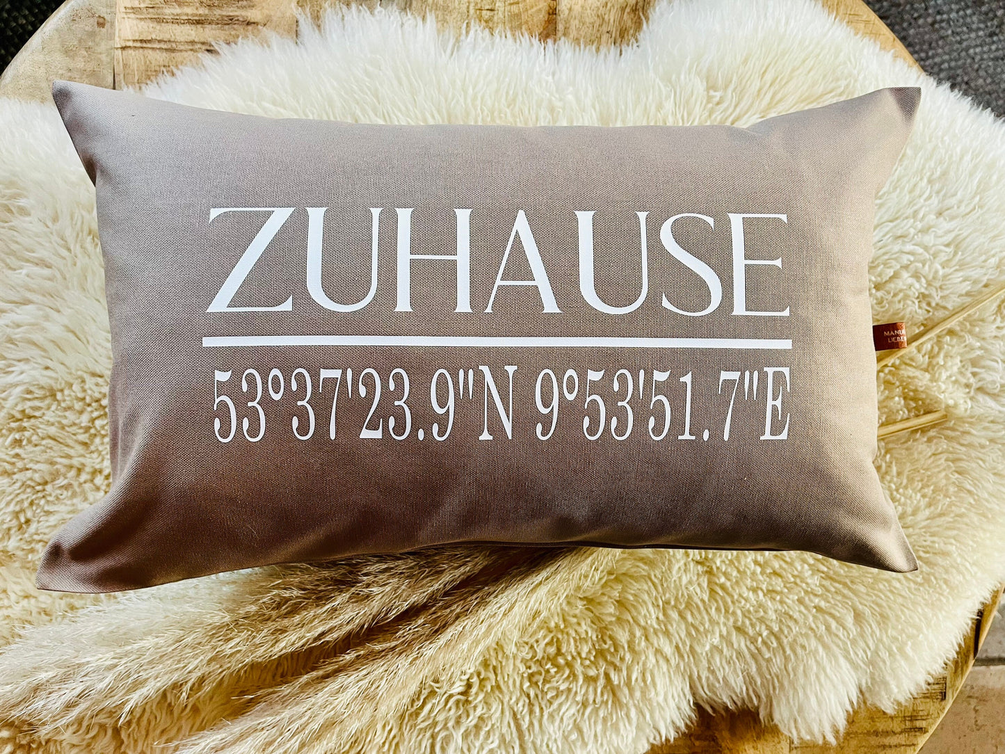 Kissen ZUHAUSE Koordinaten beige