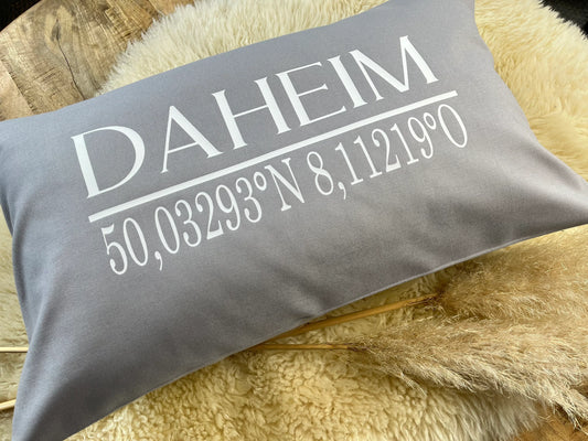Kissen DAHEIM Koordinaten grau