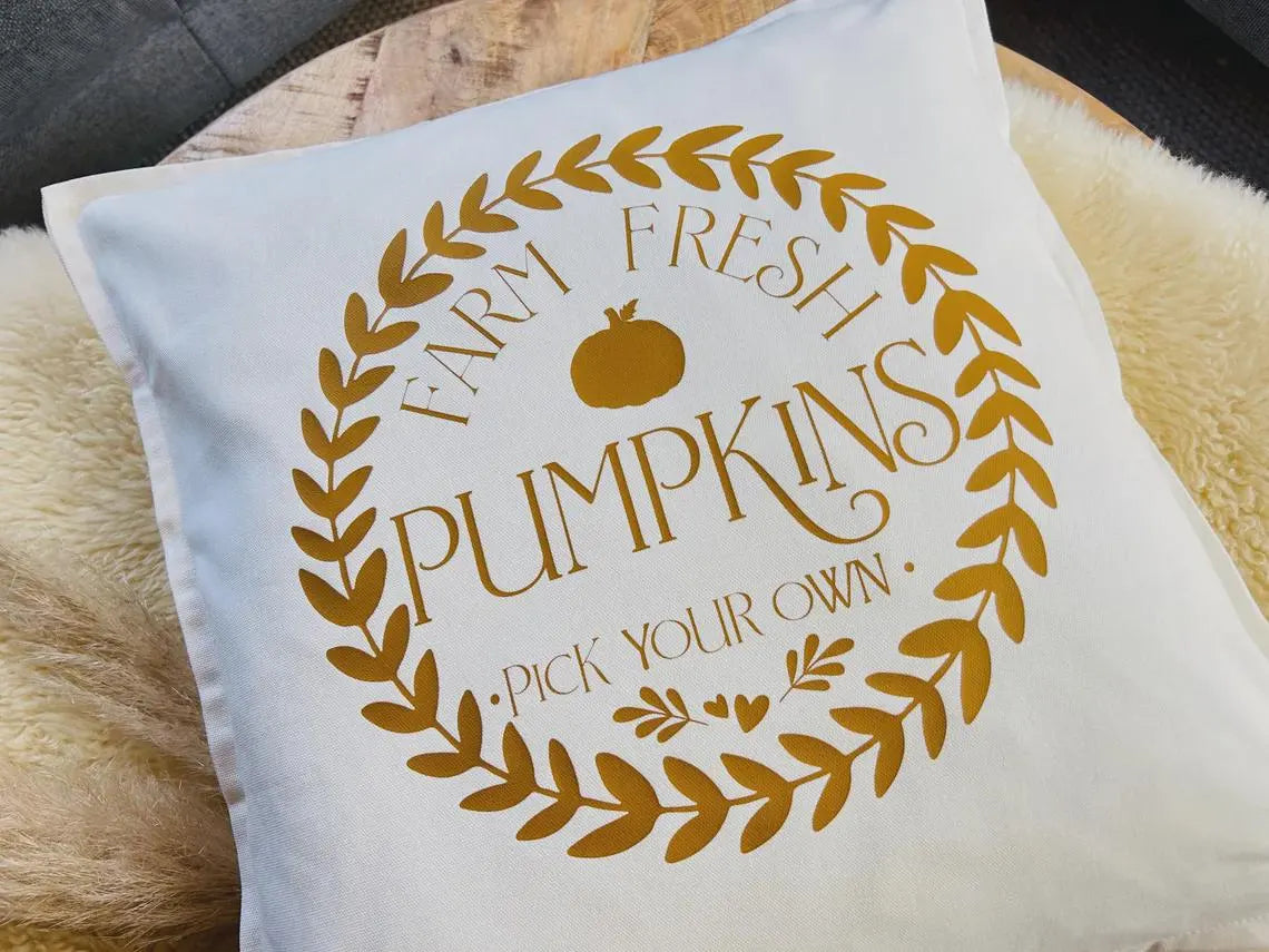Deko Kissen Farm fresh Pumpkins senfgelb