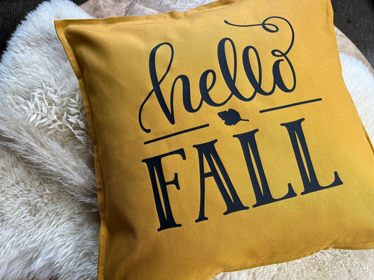 Deko Kissen hello fall senfgelb