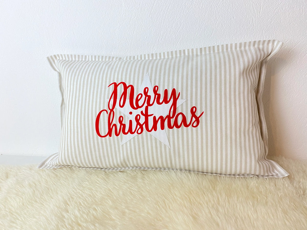Kissen Merry Christmas rot beige