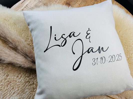 Kissen personalisiert Hochzeit cremeweiß 40x40