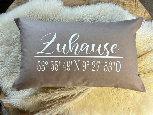 Kissen ZUHAUSE Koordinaten in beige