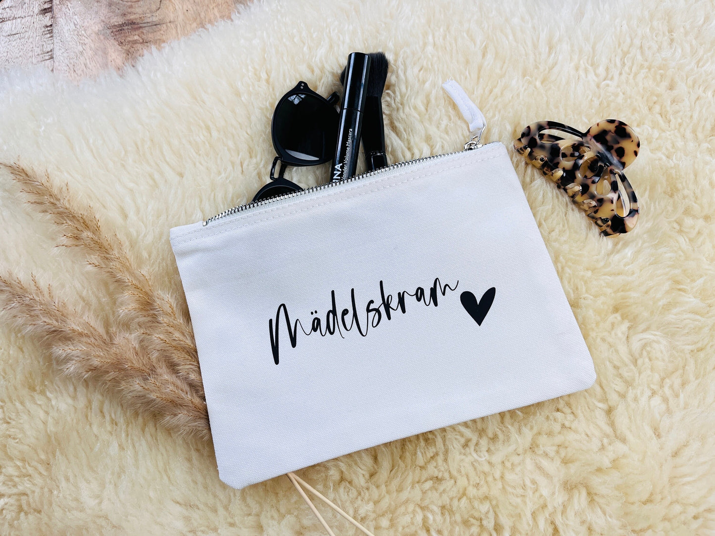 Kosmetiktasche Mädelskram schwarz weiß grau