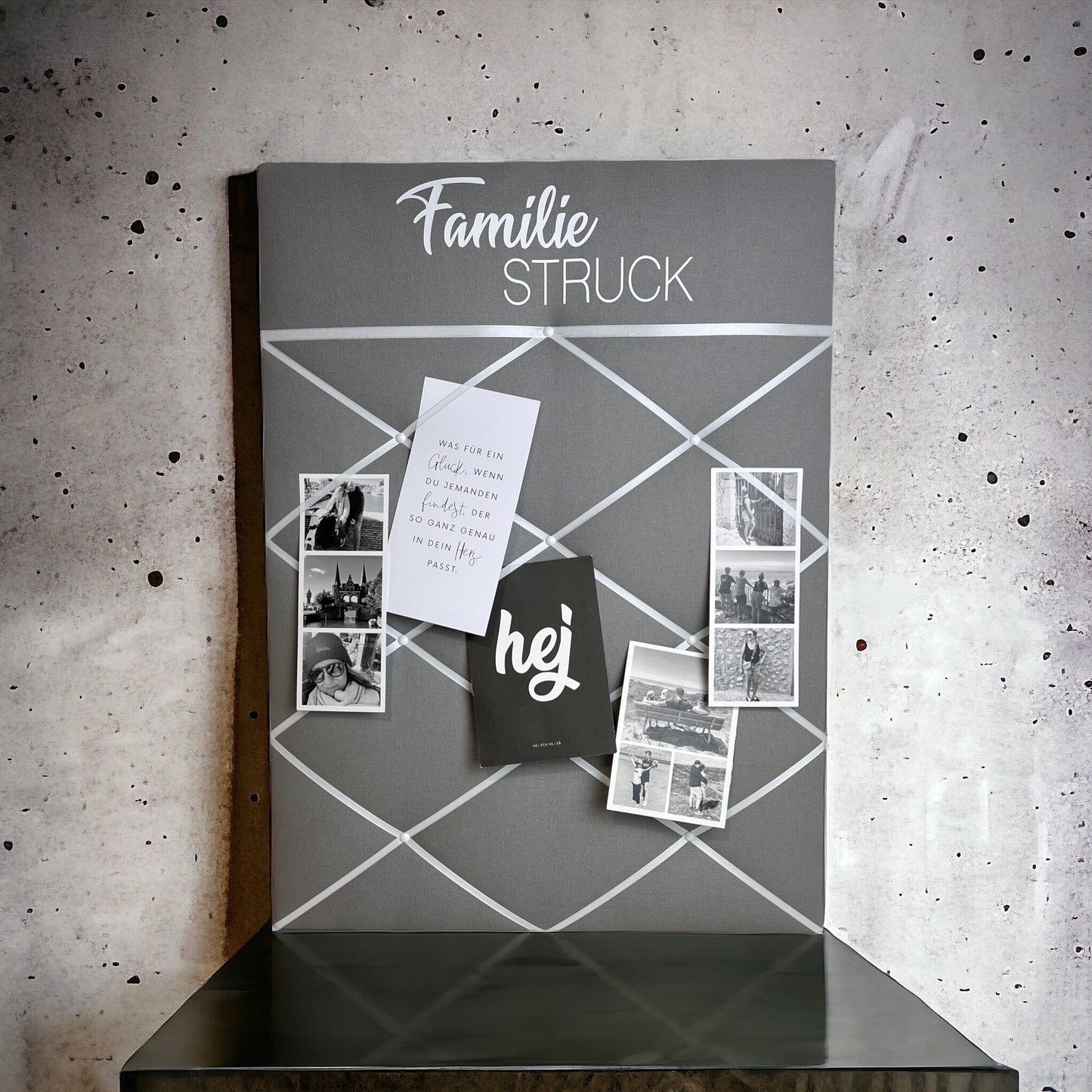 Memoboard Familie grau personalisiert