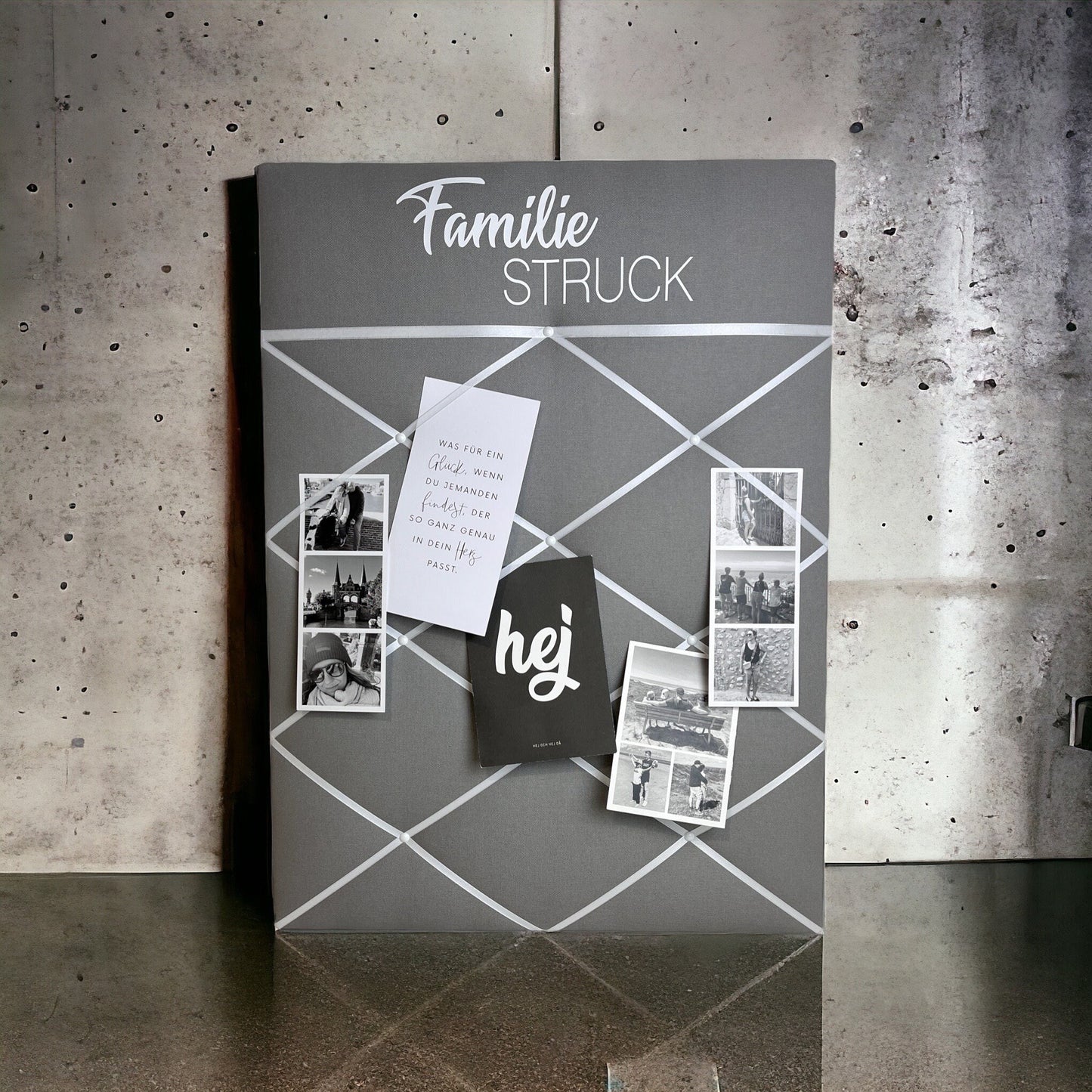 Memoboard Familie grau personalisiert