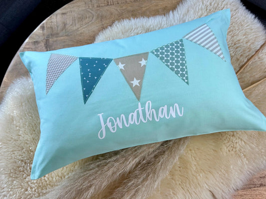 Namenskissen Wimpel personalisiert mint beige