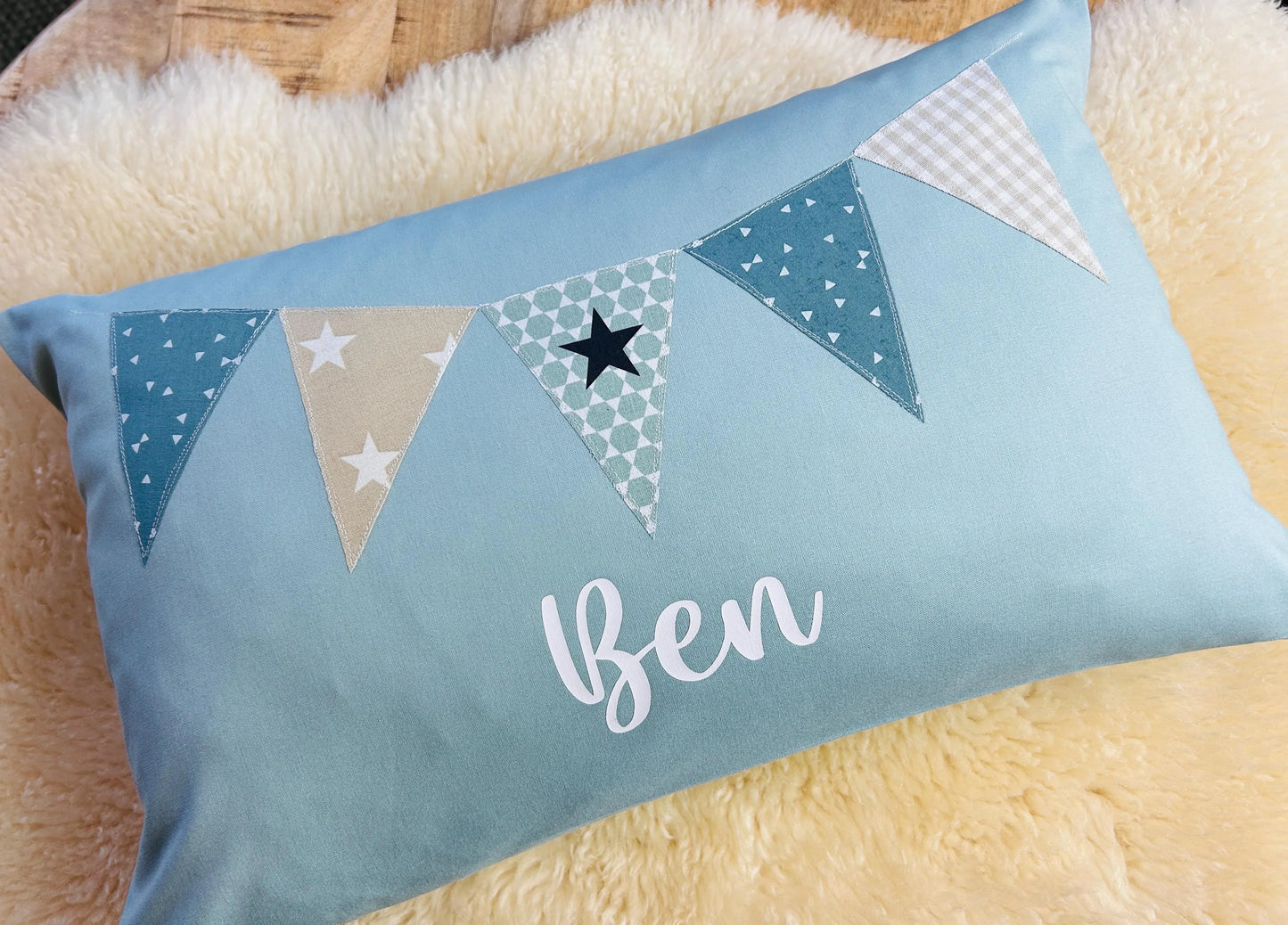 Namenskissen Wimpel personalisiert aqua