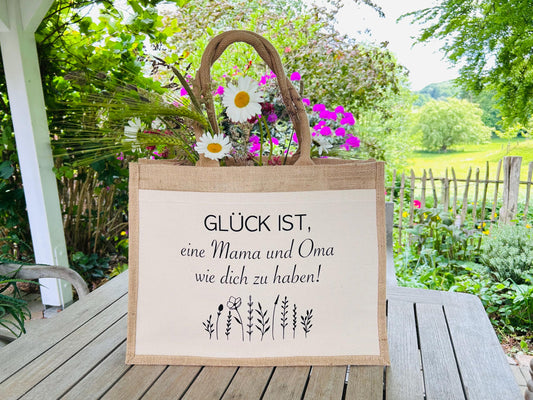 Jutetasche Shopper Jutebag Glück ist eine Mama und Oma wie dich zu haben