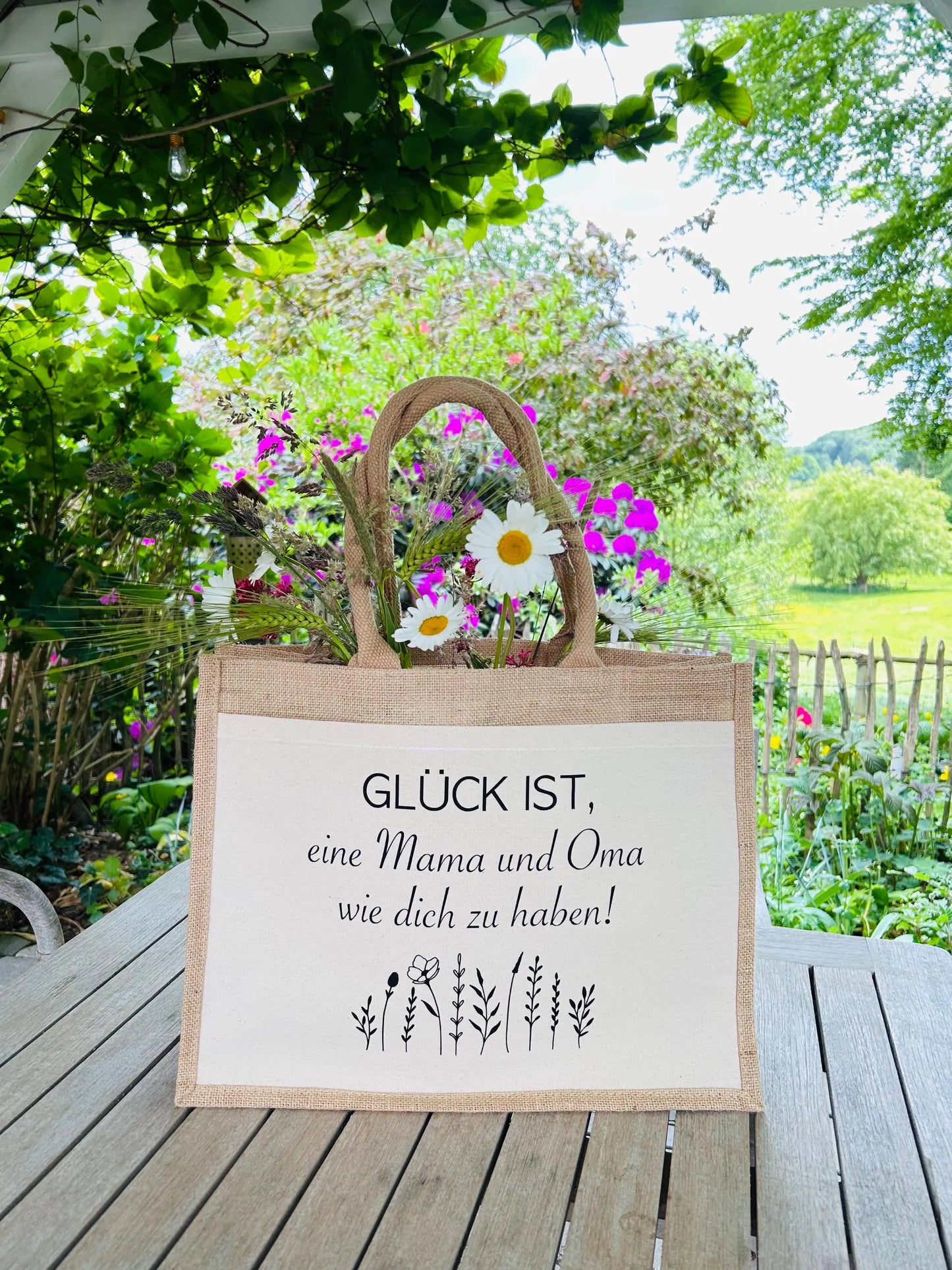 Jutetasche Shopper Jutebag Glück ist eine Mama und Oma wie dich zu haben