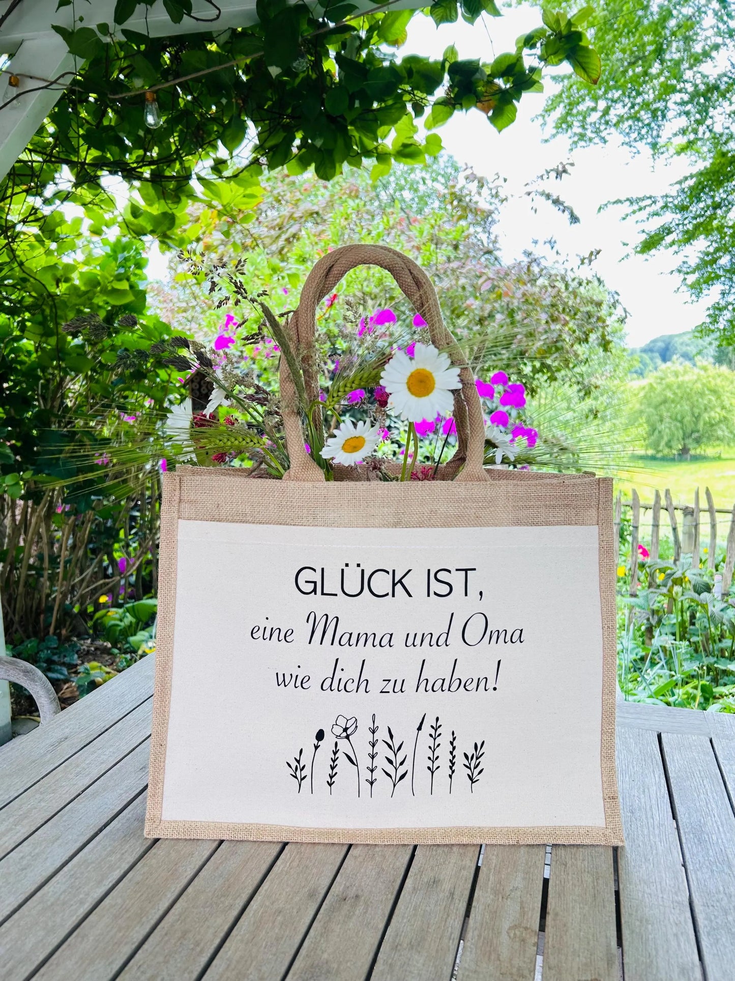Jutetasche Shopper Jutebag Glück ist eine Mama und Oma wie dich zu haben