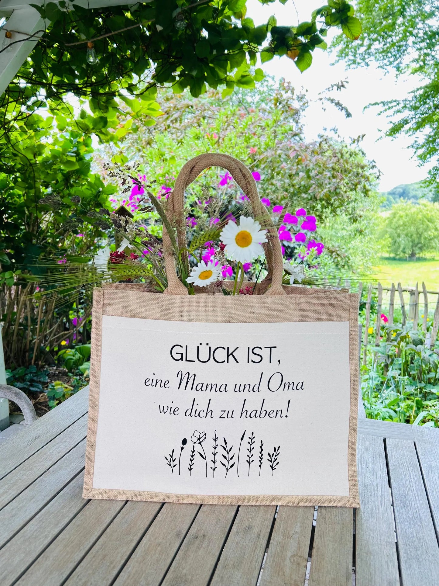 Jutetasche Shopper Jutebag Glück ist eine Mama und Oma wie dich zu haben
