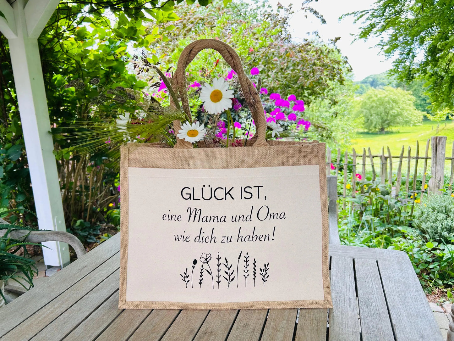 Jutetasche Shopper Jutebag Glück ist eine Mama und Oma wie dich zu haben