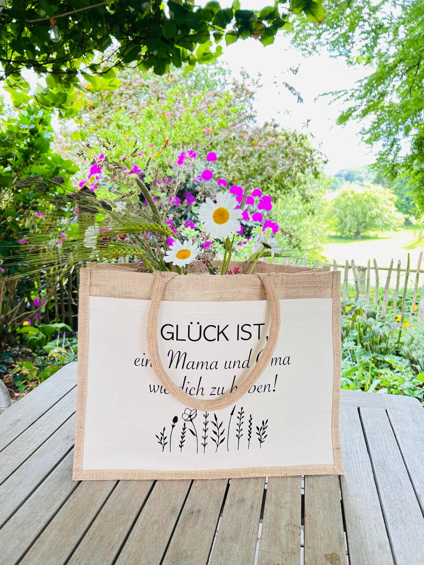 Jutetasche Shopper Jutebag Glück ist eine Mama und Oma wie dich zu haben