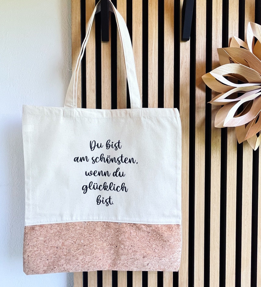 Jutetasche Shopper Du bist am schönsten, wenn Du glücklich bist