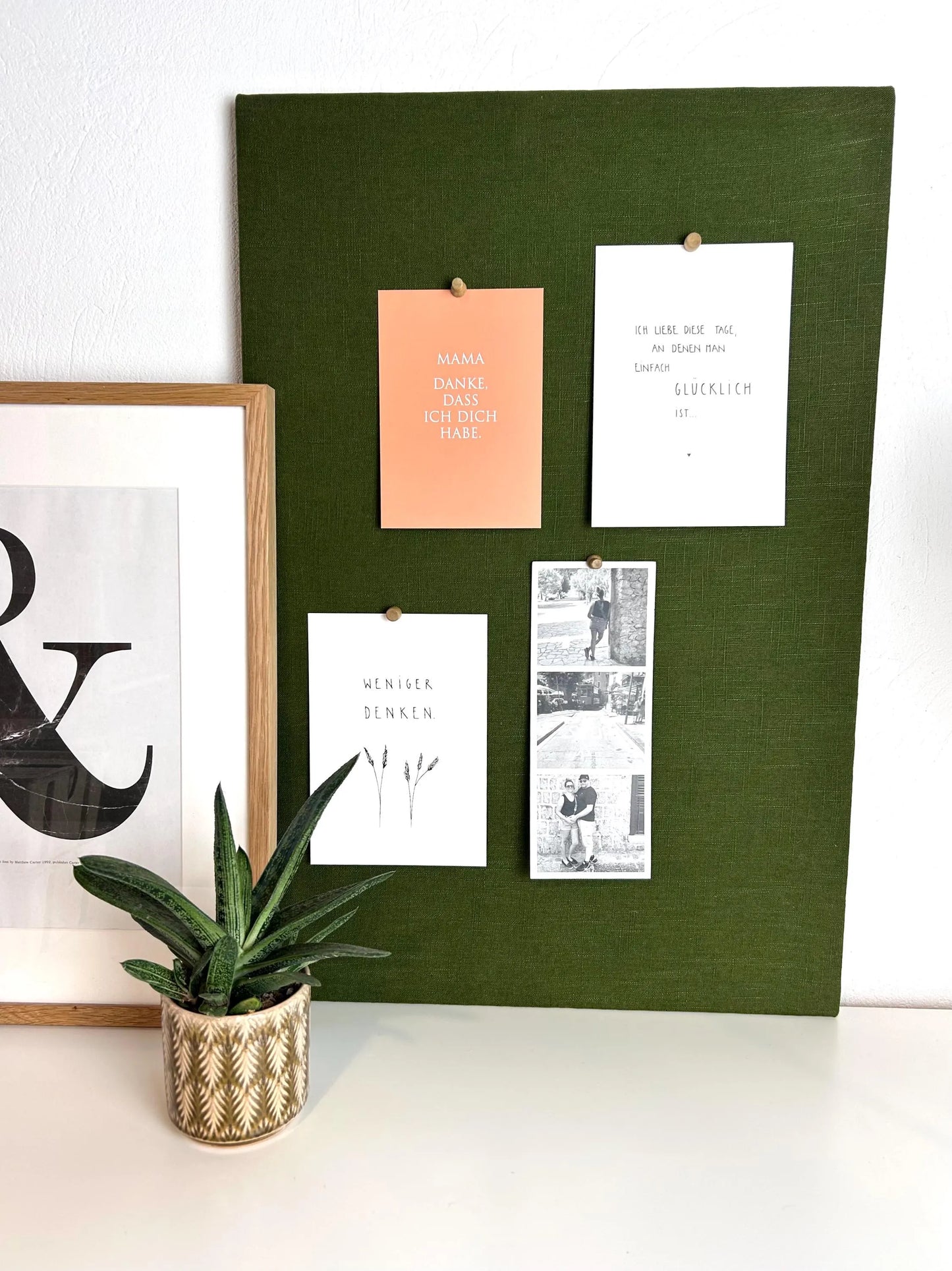 Pinnwand Pinboard Leinen moosgrün